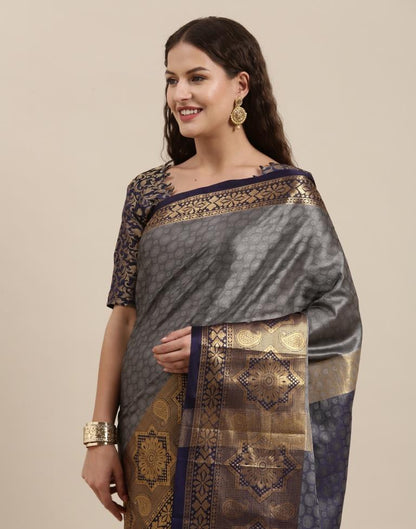 Dark Grey Silk Saree | Sudathi