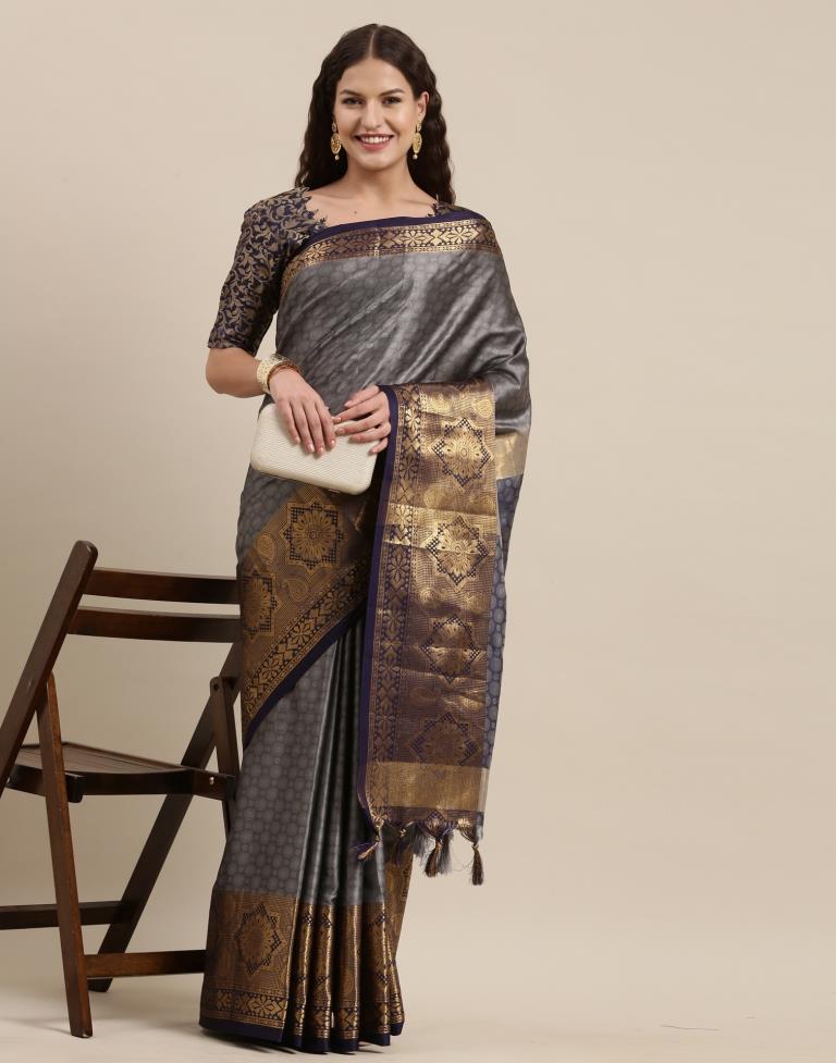 Dark Grey Silk Saree | Sudathi