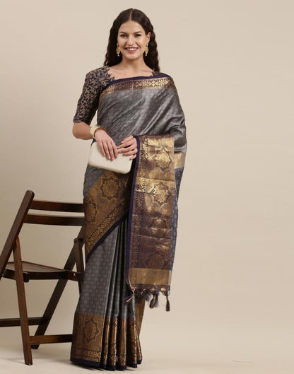 Dark Grey Silk Saree | Sudathi