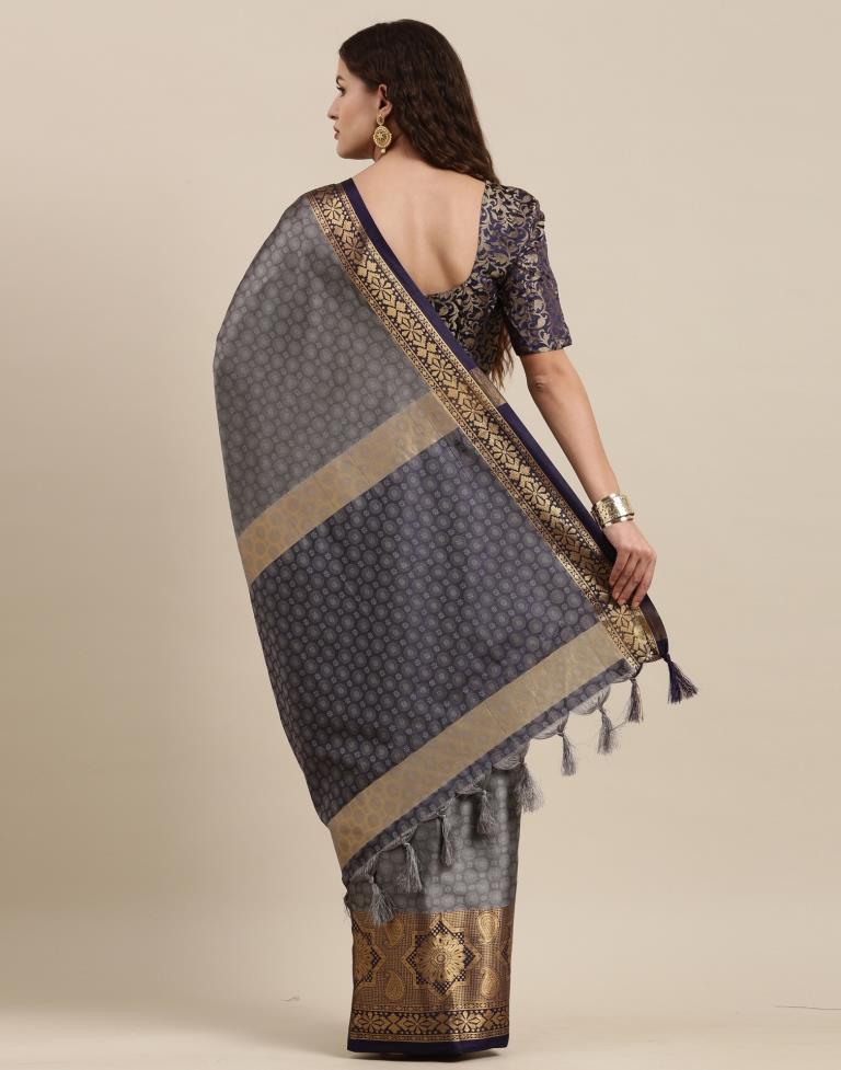 Dark Grey Silk Saree | Sudathi