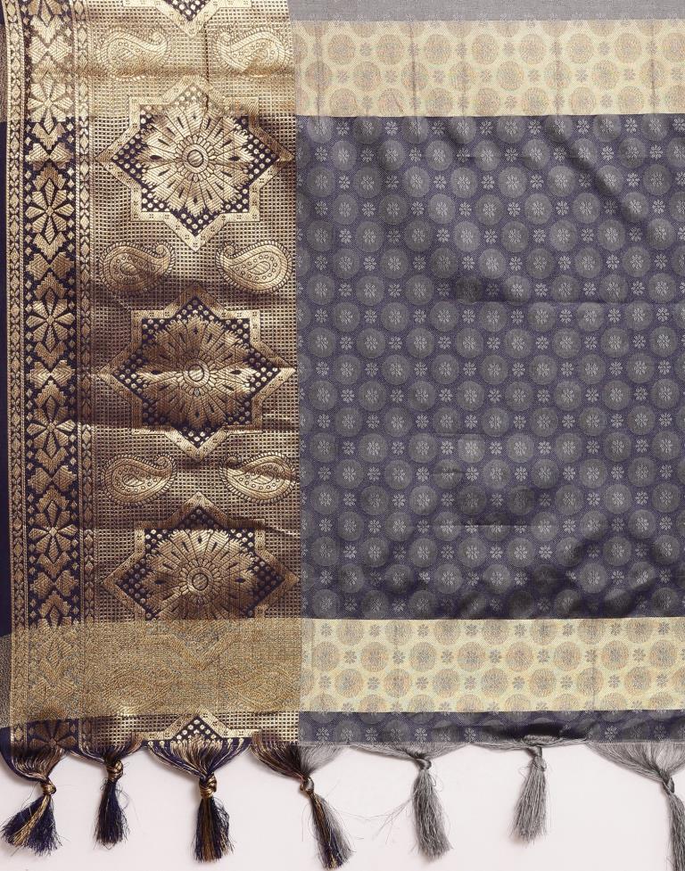 Dark Grey Silk Saree | Sudathi