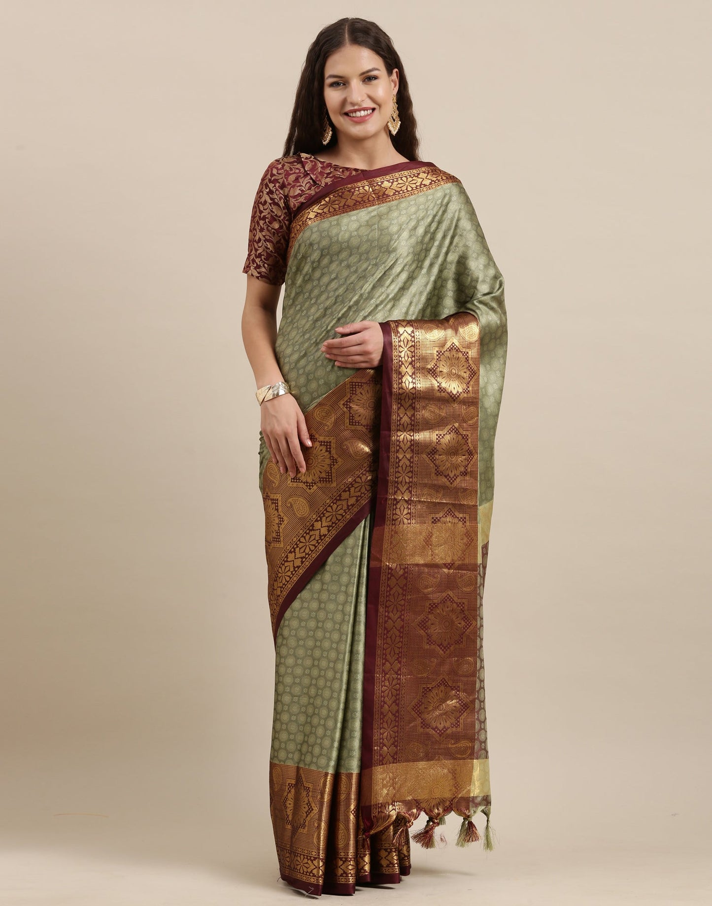 Olive Green Silk Saree | Sudathi