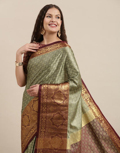 Olive Green Silk Saree | Sudathi