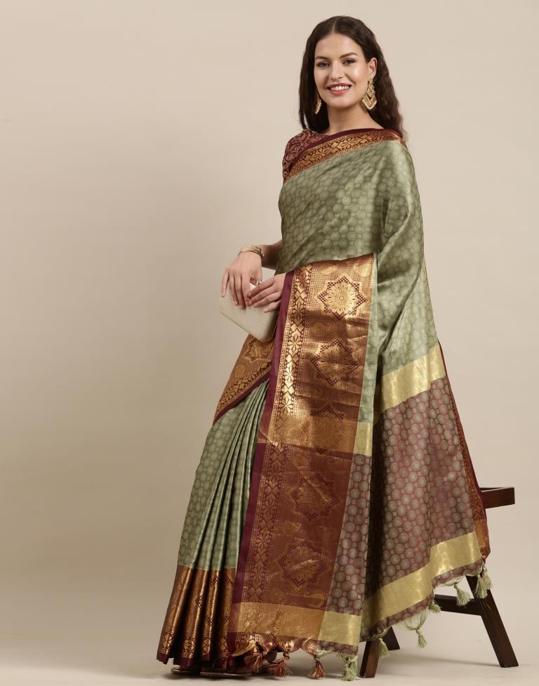 Olive Green Silk Saree | Sudathi