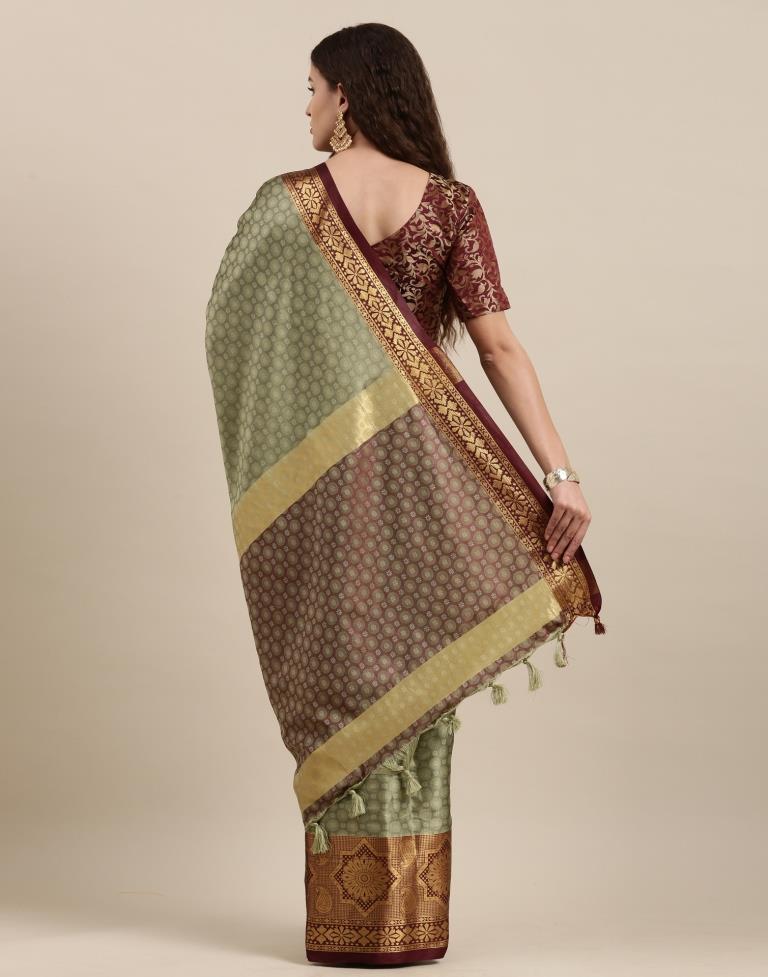 Olive Green Silk Saree | Sudathi