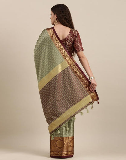 Olive Green Silk Saree | Sudathi