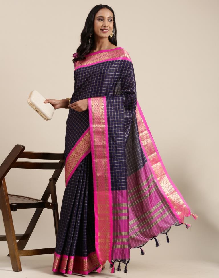 Navy Blue Silk Saree | Sudathi
