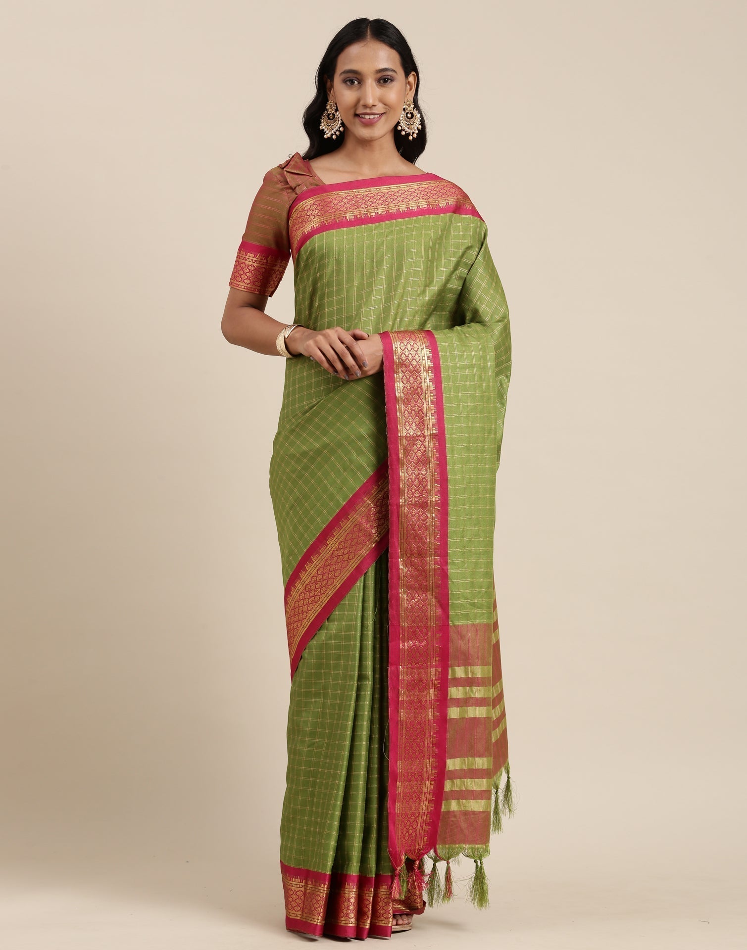 Olive Green Silk Saree | Sudathi