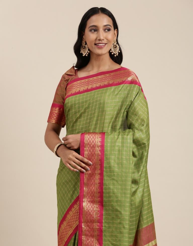 Olive Green Silk Saree | Sudathi