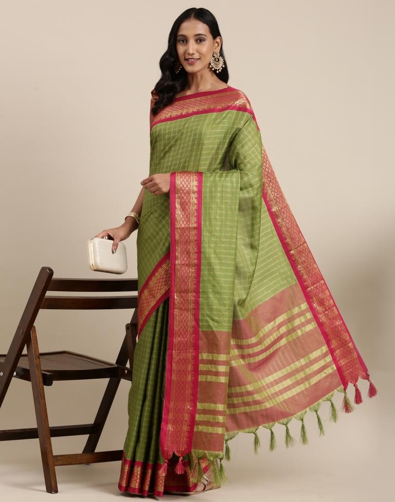 Olive Green Silk Saree | Sudathi