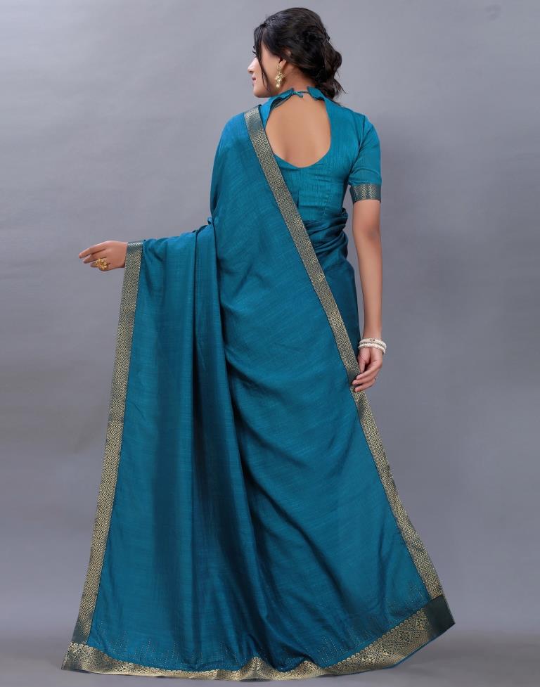 Teal Blue Plain Silk Saree