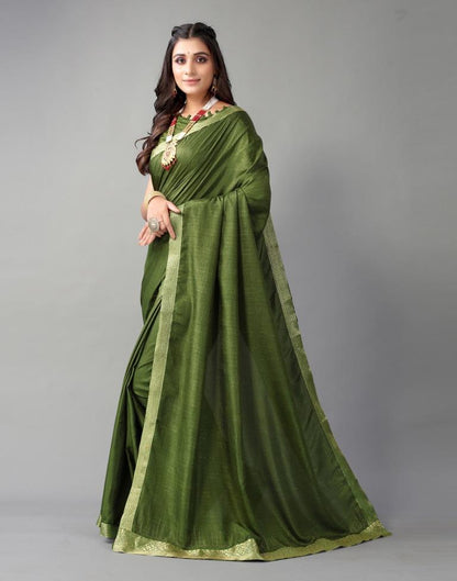 Dark Olive Green Plain Silk Saree