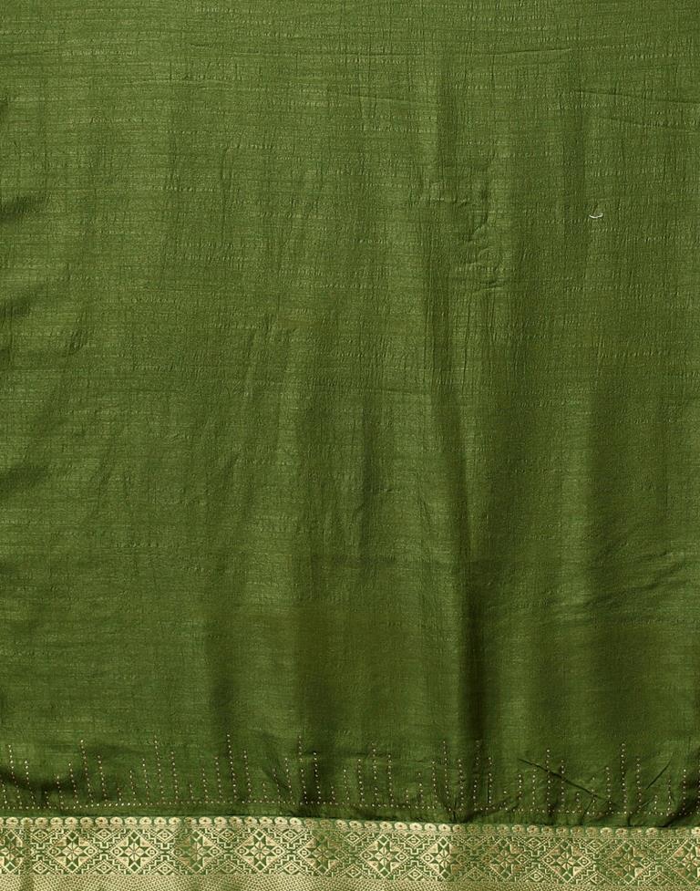Dark Olive Green Plain Silk Saree