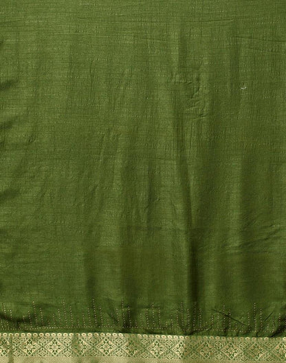 Dark Olive Green Plain Silk Saree