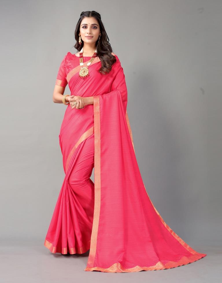 Pink Plain Silk Saree