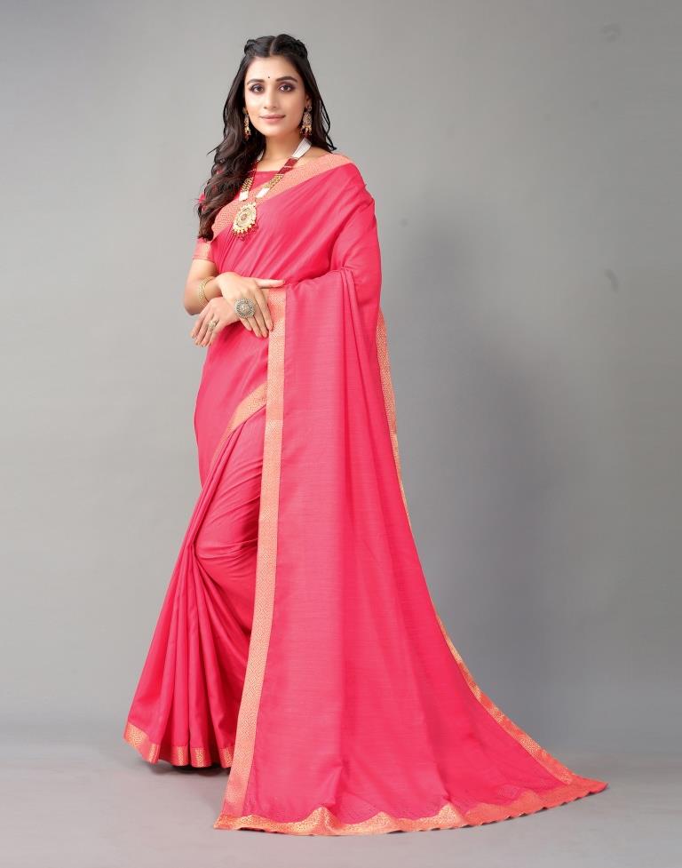 Pink Plain Silk Saree