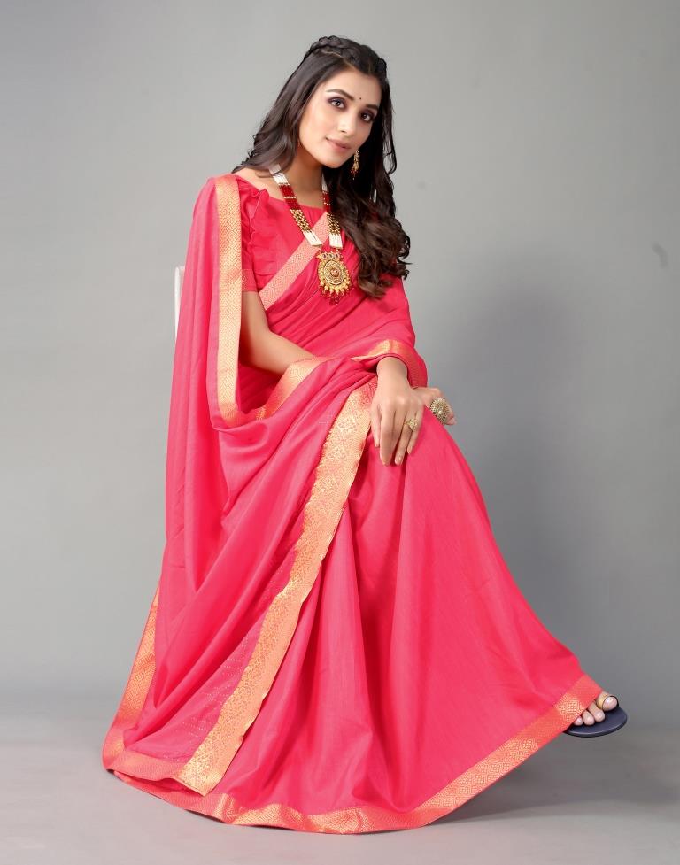 Pink Plain Silk Saree