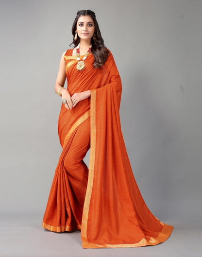 Orange Plain Silk Saree