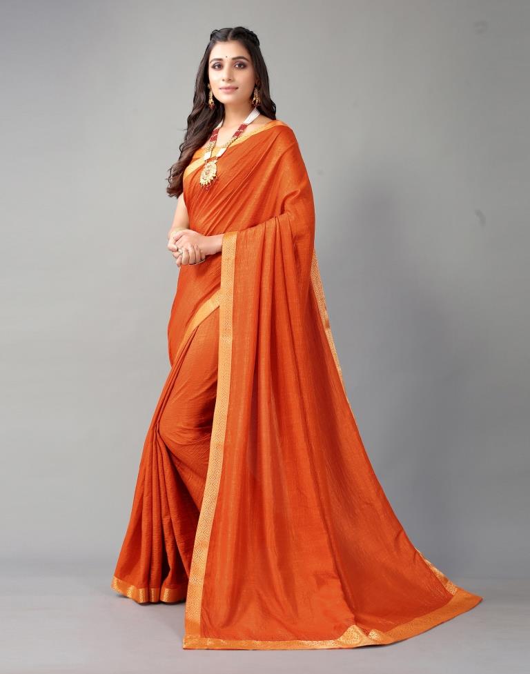 Orange Plain Silk Saree
