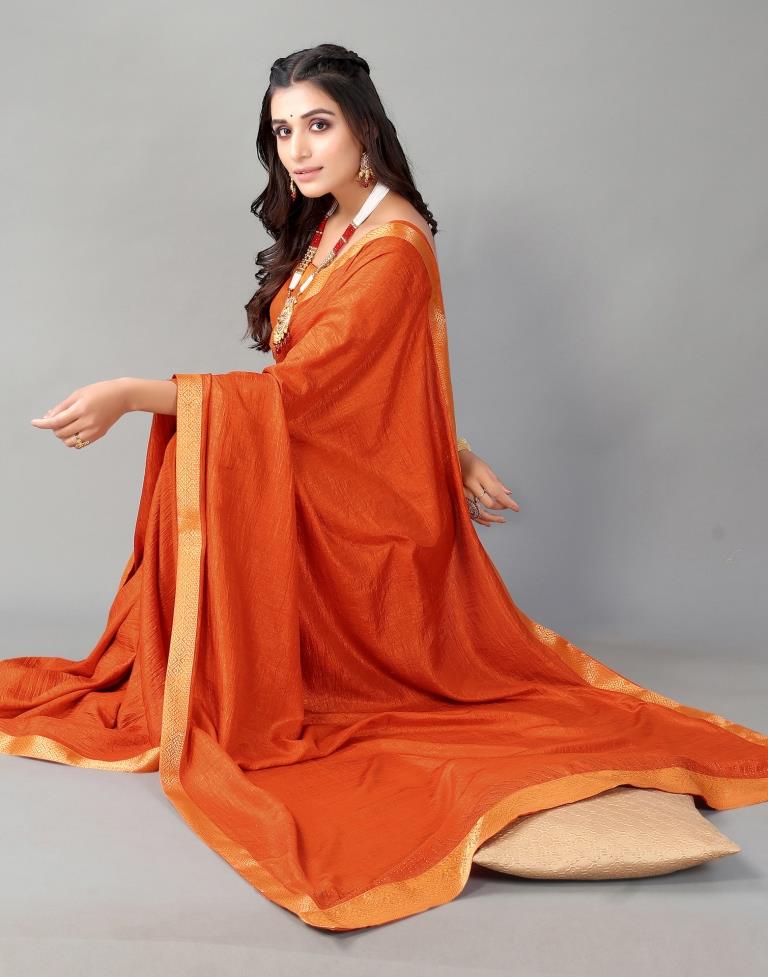 Orange Plain Silk Saree