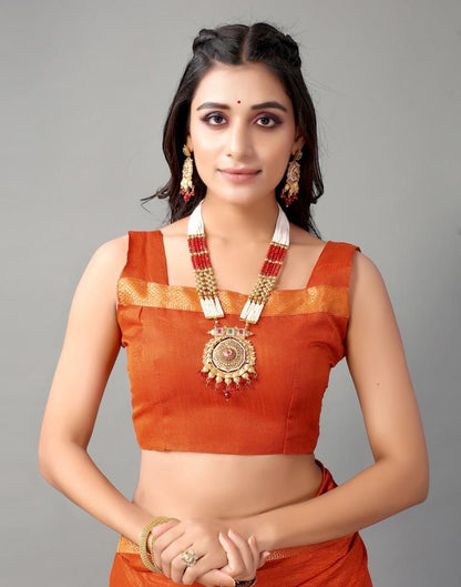 Orange Plain Silk Saree