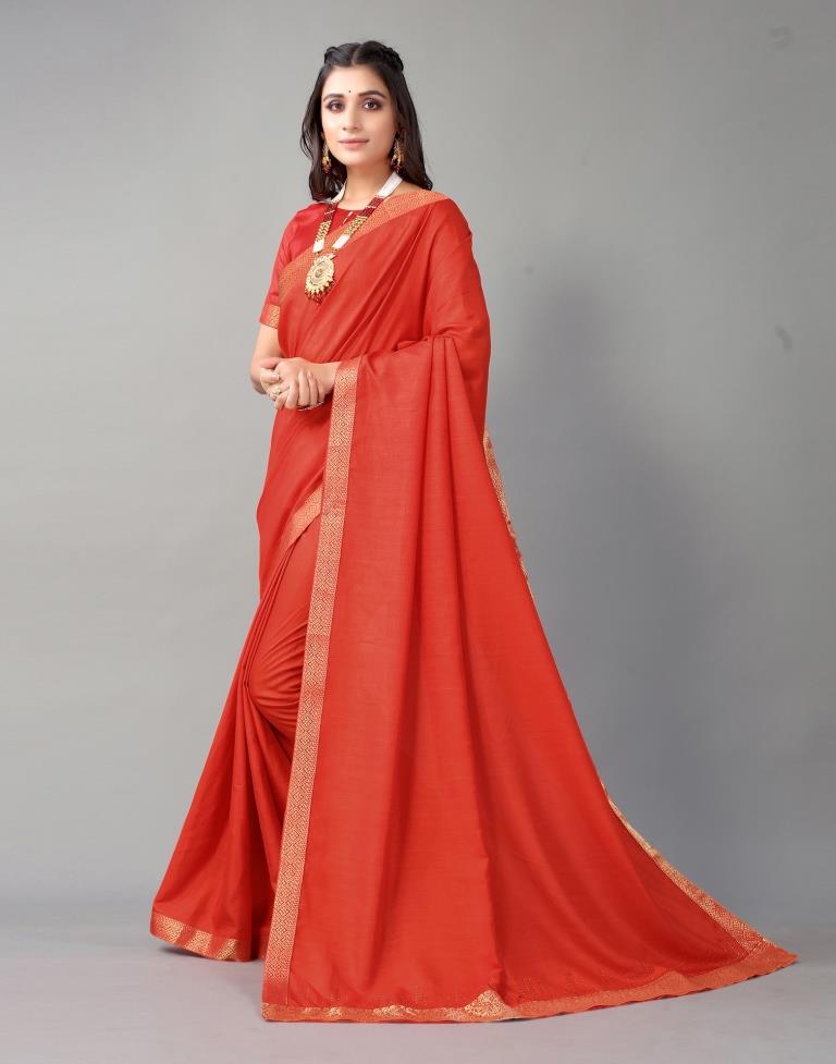 Red Plain Silk Saree
