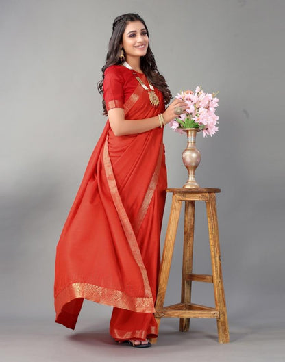Red Plain Silk Saree