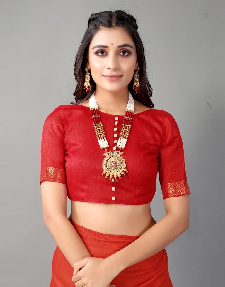 Red Plain Silk Saree