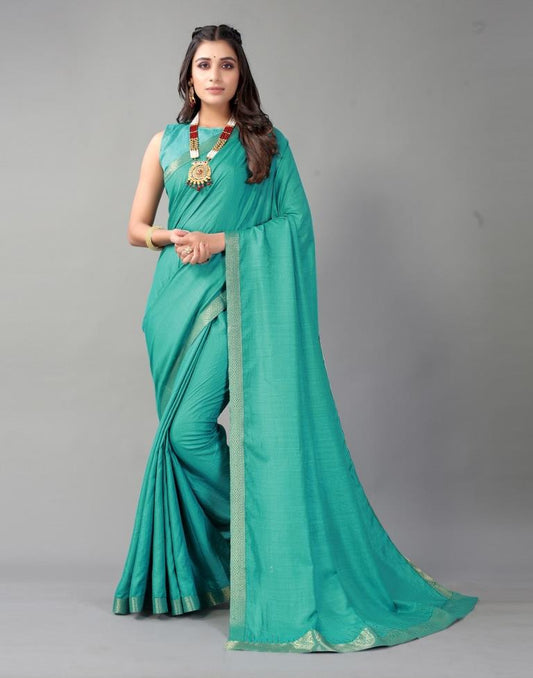 Turquoise Blue Plain Silk Saree