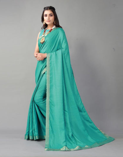 Turquoise Blue Plain Silk Saree