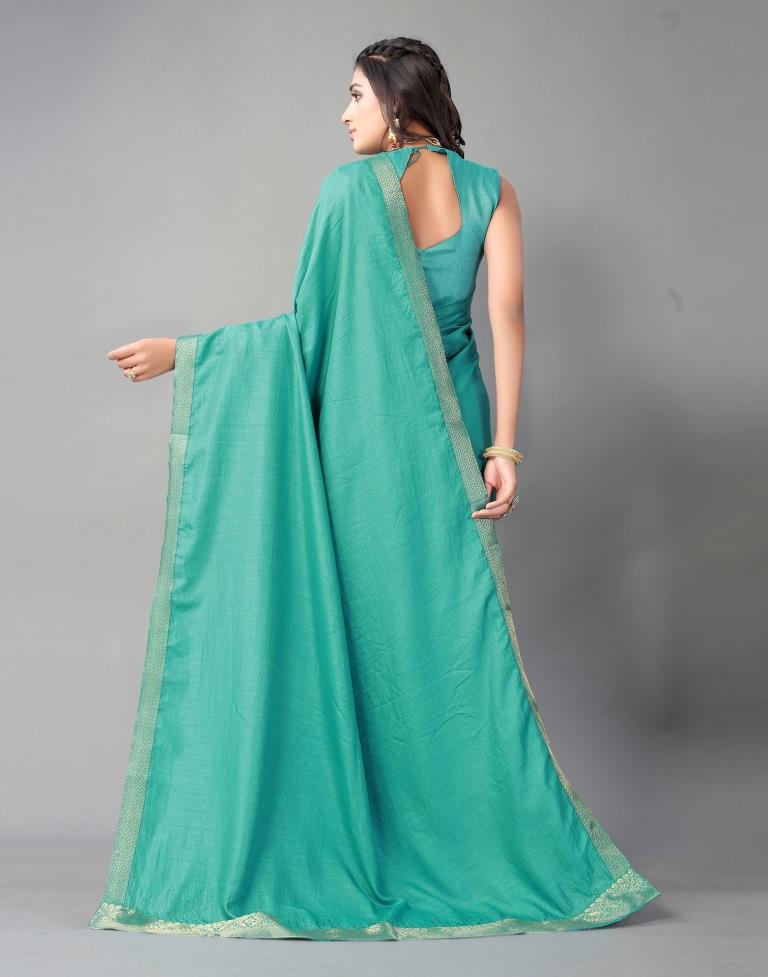Turquoise Blue Plain Silk Saree