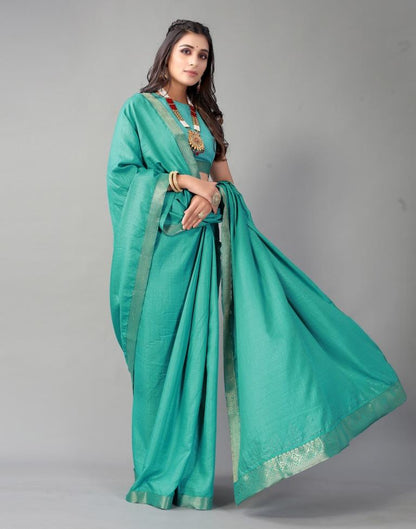 Turquoise Blue Plain Silk Saree