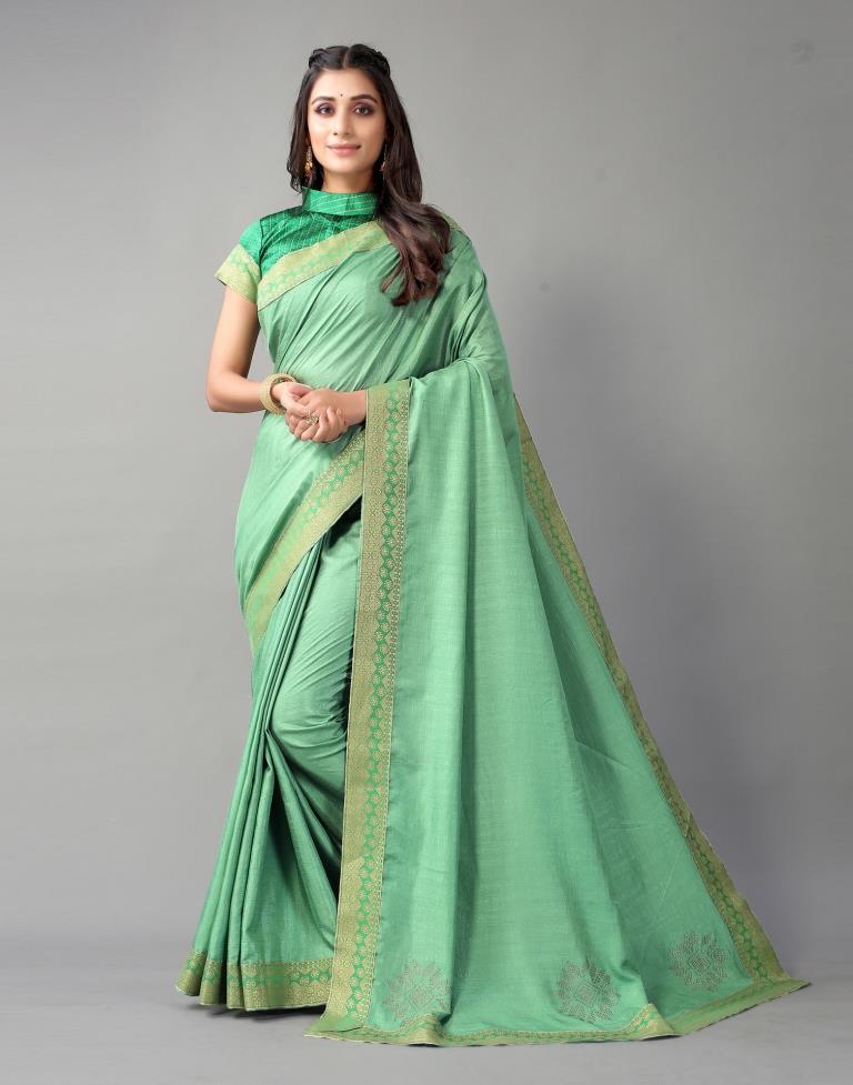 Mint Green Plain Silk Saree