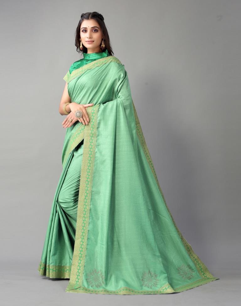 Mint Green Plain Silk Saree