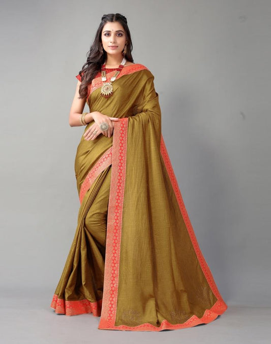 Antique Gold Plain Silk Saree