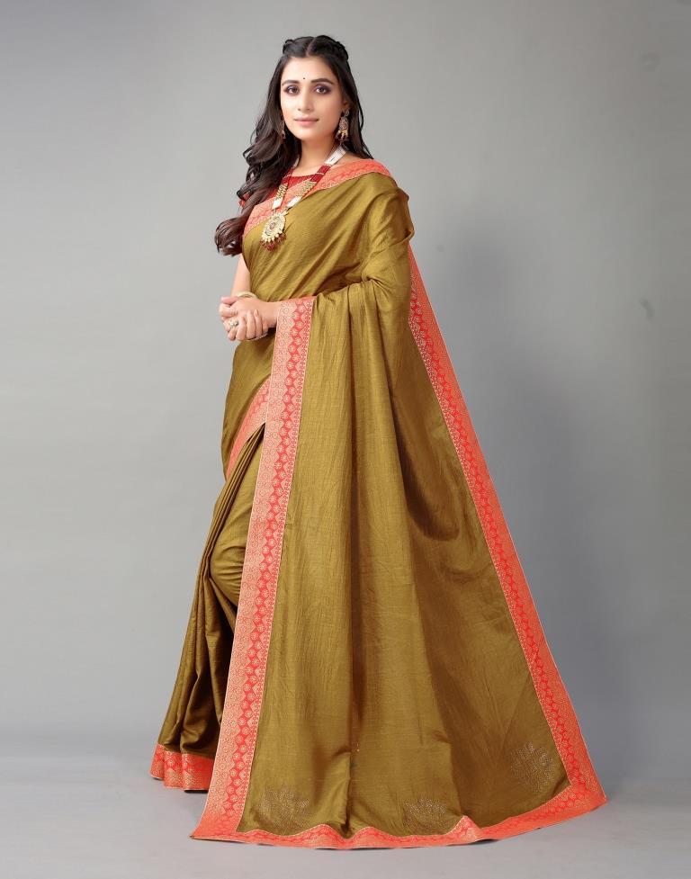 Antique Gold Plain Silk Saree