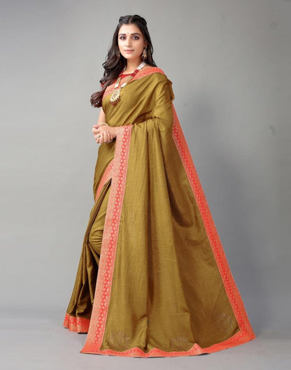 Antique Gold Plain Silk Saree