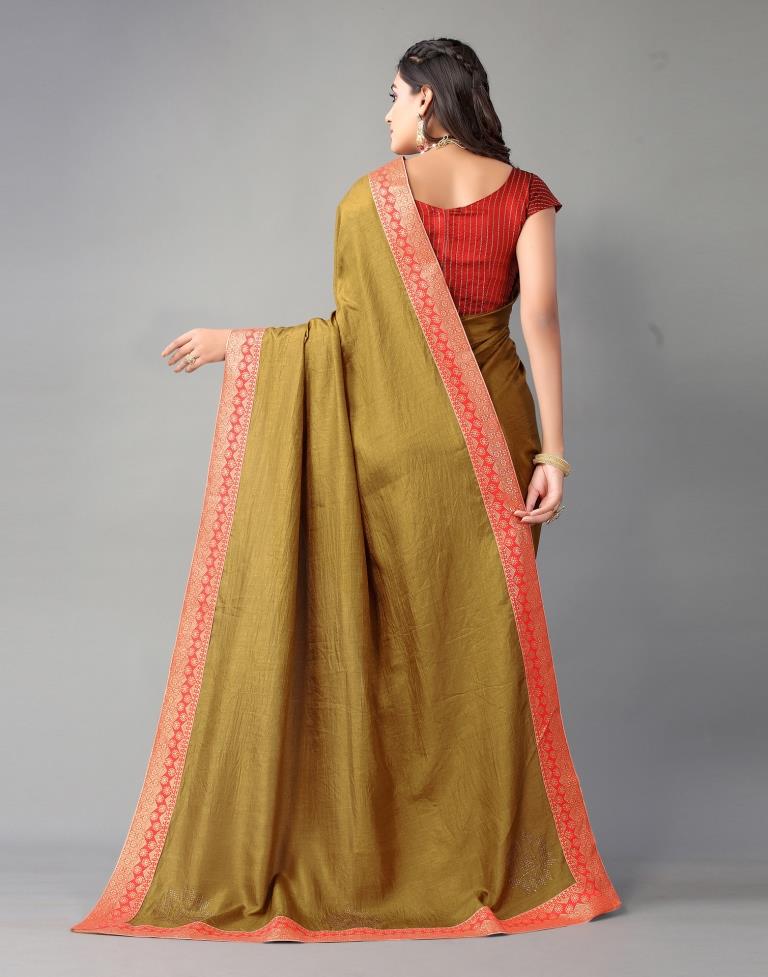 Antique Gold Plain Silk Saree