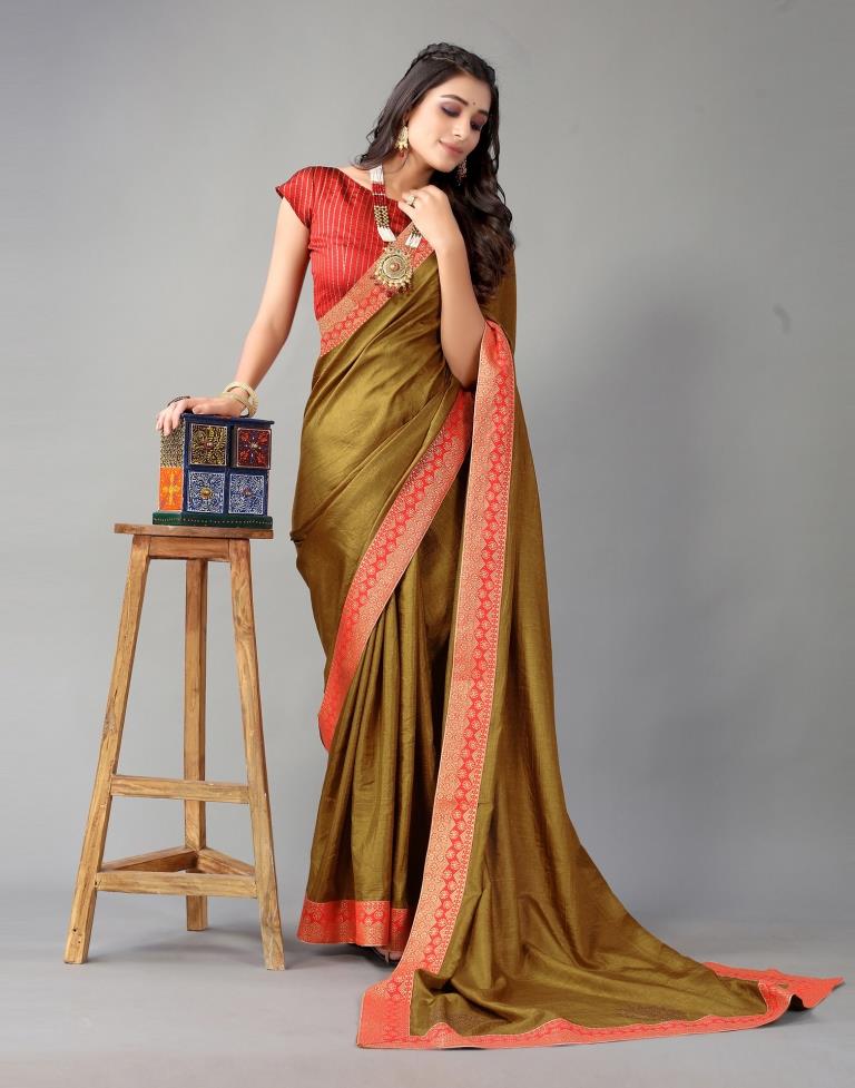 Antique Gold Plain Silk Saree