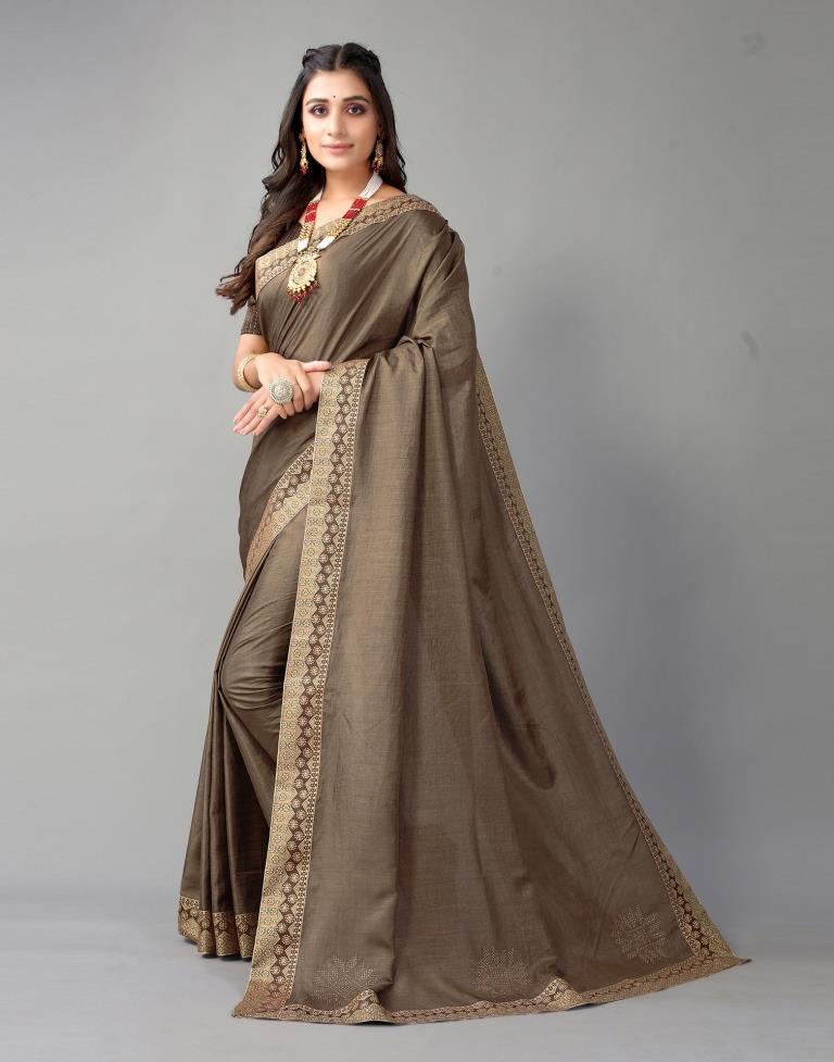 Coffee Brown Plain Silk Saree