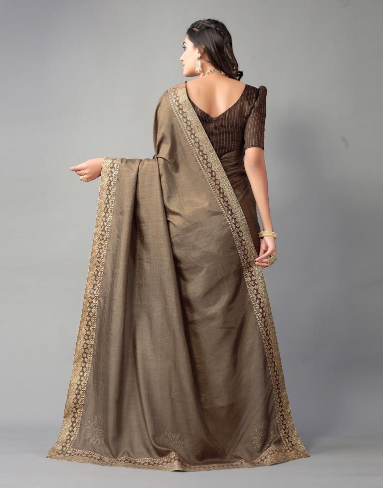 Coffee Brown Plain Silk Saree