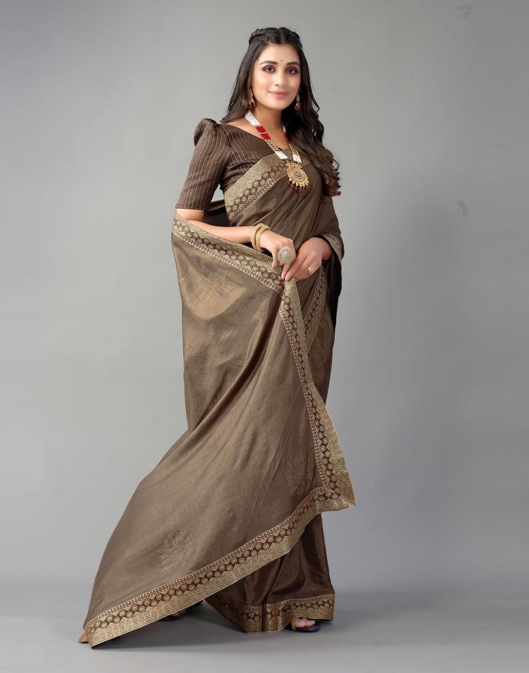 Coffee Brown Plain Silk Saree