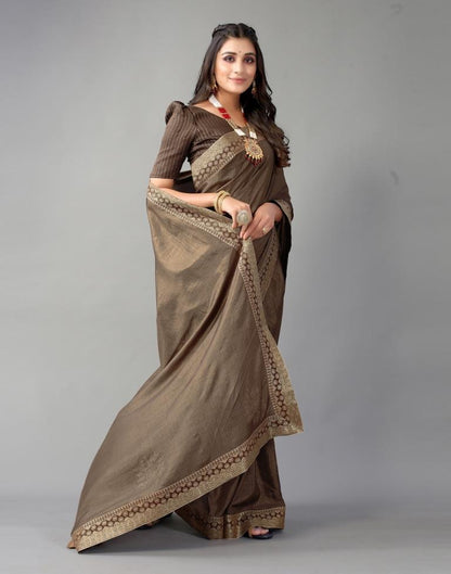 Coffee Brown Plain Silk Saree