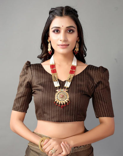 Coffee Brown Plain Silk Saree