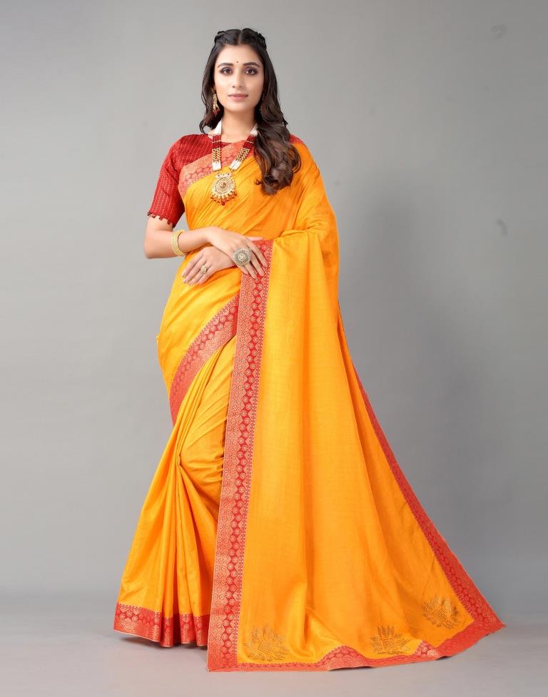 Yellow Plain Silk Saree