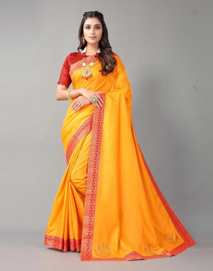 Yellow Plain Silk Saree