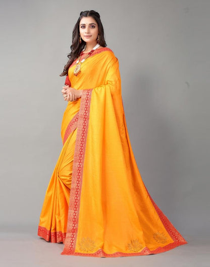 Yellow Plain Silk Saree