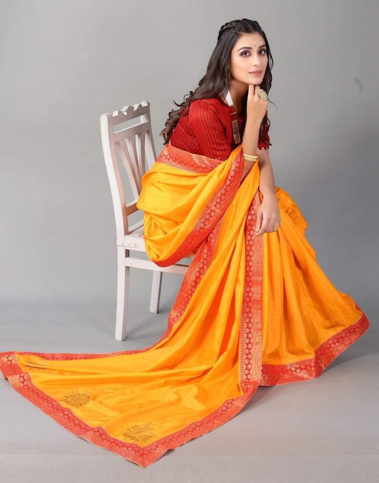 Yellow Plain Silk Saree