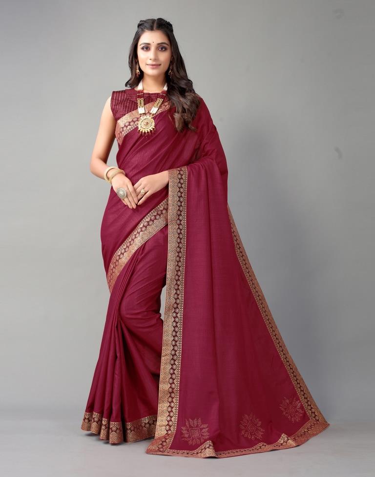 Beet Red Plain Silk Saree