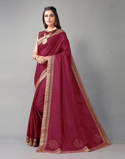 Beet Red Plain Silk Saree